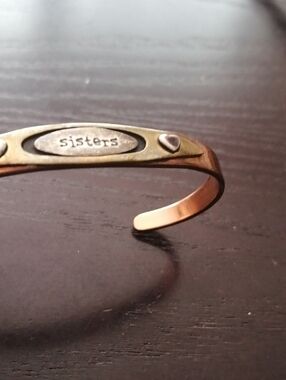 Sisters Engraved Open Cuff Bracelet - Gold & Copper Tone